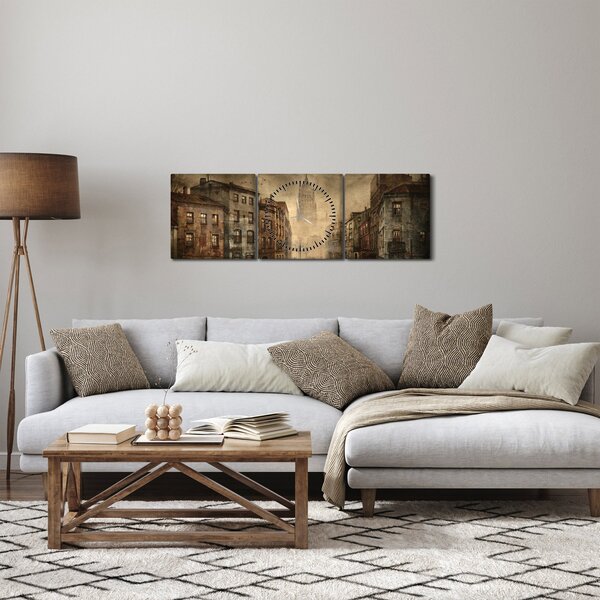 Obraz - Maľba mesta (s hodinami) (90x30 cm)