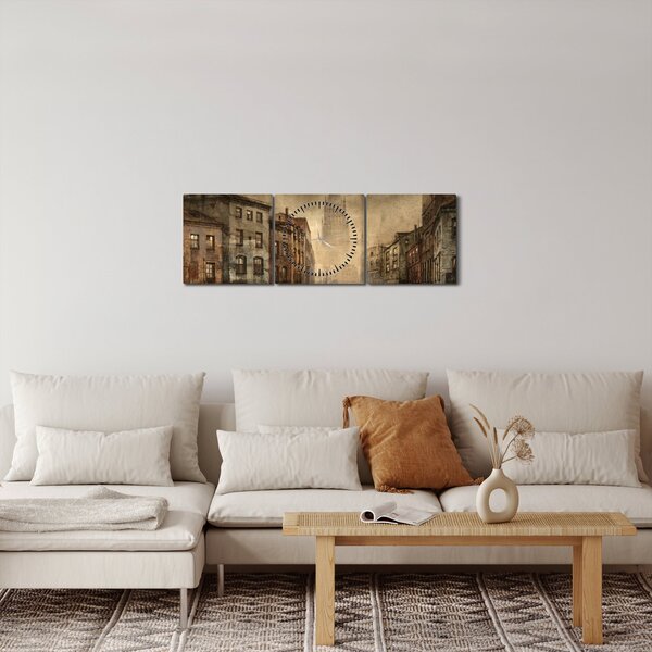 Obraz - Maľba mesta (s hodinami) (90x30 cm)