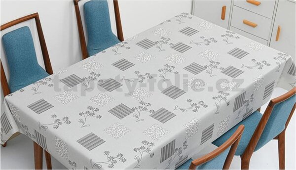 Obrus PVC 3581522, metráž, 20 m x 140 cm, sivý s drobným kvetom, IMPOL TRADE
