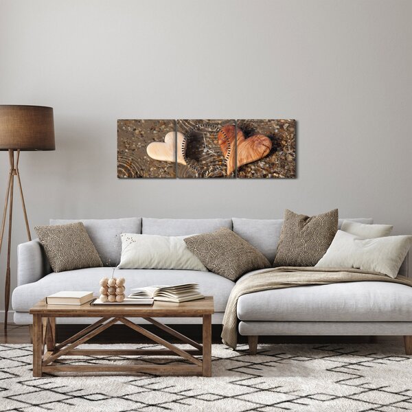 Obraz - Drevené srdiečka (s hodinami) (90x30 cm)