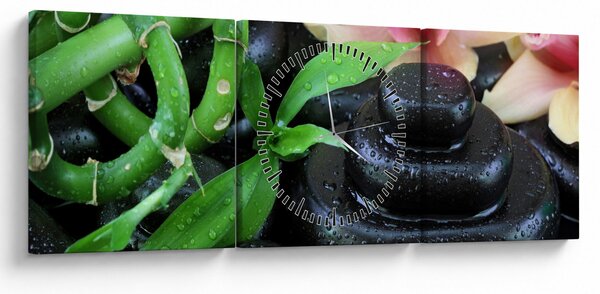 Obraz - Kamene a orchidey (s hodinami) (90x30 cm)