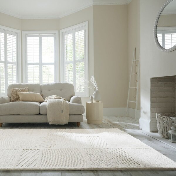 Biely ručne tkaný koberec s prímesou vlny 140x200 cm Sculptured Blocks – Flair Rugs