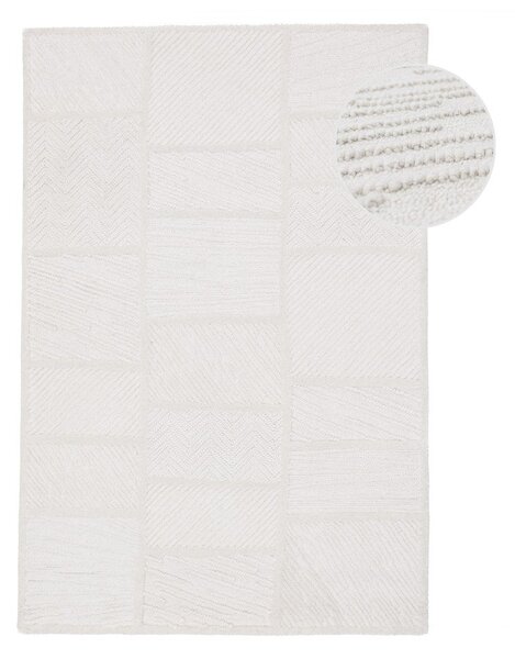 Biely ručne tkaný koberec s prímesou vlny 140x200 cm Sculptured Blocks – Flair Rugs