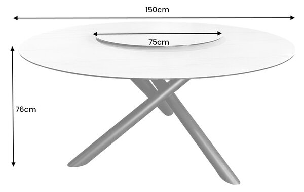 Okrúhly jedálenský keramický stôl Ganya 150 cm biely
