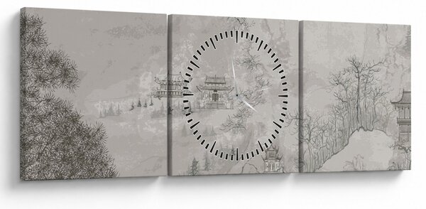 Obraz - Čínska krajina (s hodinami) (90x30 cm)