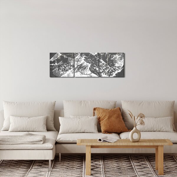 Obraz - Ilustrácie hôr (s hodinami) (90x30 cm)