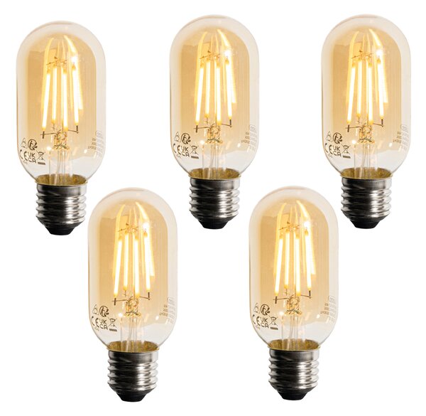Sada 5 stmievateľných LED žiaroviek E27 T45, zlaté, 4W 300 lm 2200K