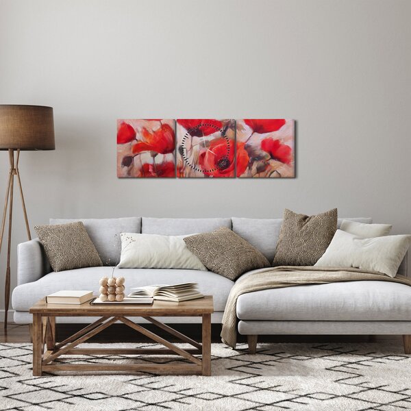 Obraz - Vlčie maky (s hodinami) (90x30 cm)