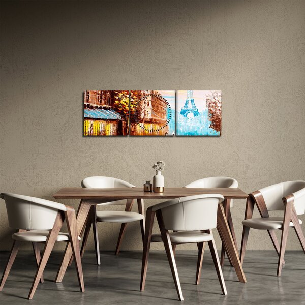Obraz - Daždivého počasia a Eiffelovej veže (s hodinami) (90x30 cm)