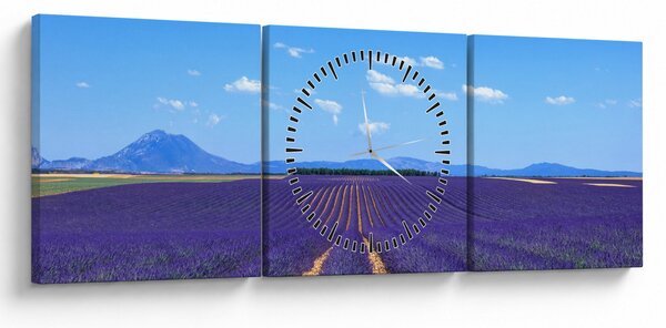 Obraz - Levanduľové pole (s hodinami) (90x30 cm)