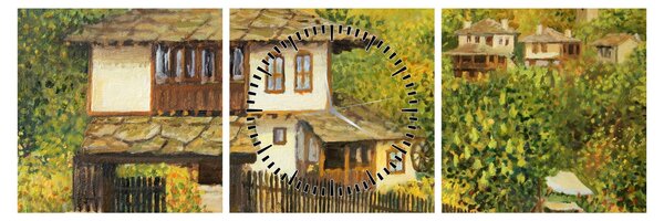 Obraz - Chalúpky v lete (s hodinami) (90x30 cm)
