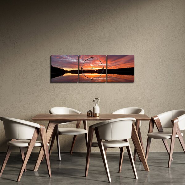 Obraz - Západ slnka nad jazerom (s hodinami) (90x30 cm)