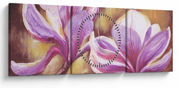 Obraz - Kvety magnólie (s hodinami) (90x30 cm)