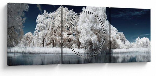 Obraz - Snehobiele stromy (s hodinami) (90x30 cm)