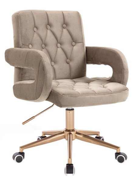LuxuryForm DESIGN Stolička BOSTON VELUR na zlatej podstave s kolieskami - latte