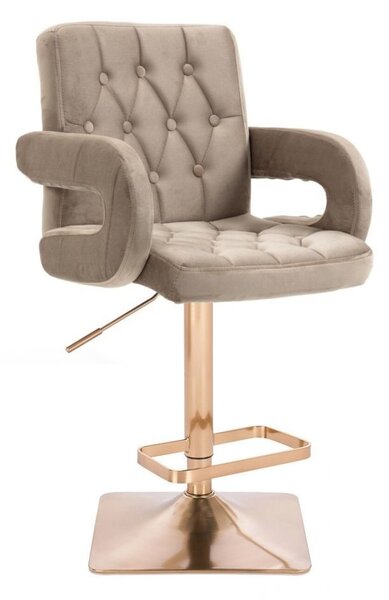LuxuryForm DESIGN Barová stolička BOSTON VELUR na zlatej hranatej podstave - latte