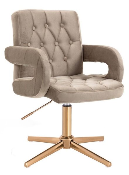 LuxuryForm DESIGN Stolička BOSTON VELUR na zlatom kríži - latte