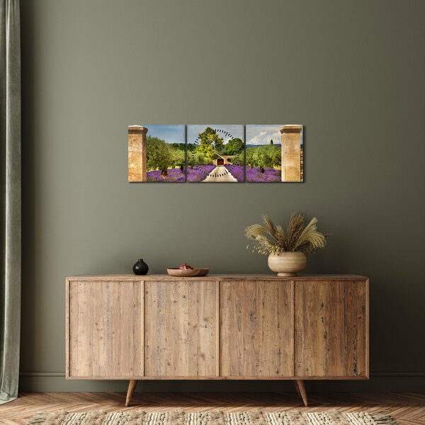 Obraz - Levanduľové cesty (s hodinami) (90x30 cm)