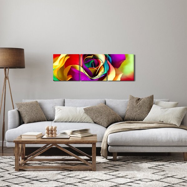 Obraz - Farebná ruža (s hodinami) (90x30 cm)