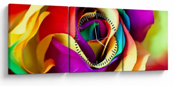 Obraz - Farebná ruža (s hodinami) (90x30 cm)