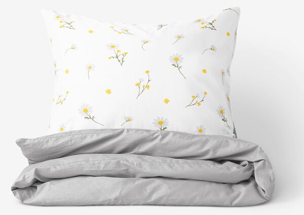 Goldea bavlnené posteľné obliečky duo - harmanček so sivou 150 x 200 a 50 x 60 cm