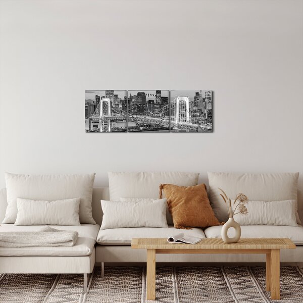 Obraz - Čiernobiele veľkomesto (s hodinami) (90x30 cm)