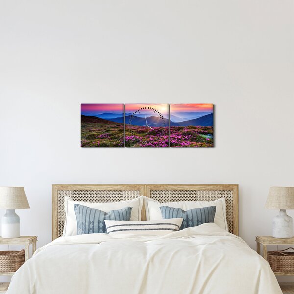 Obraz - Horská rozkvitnutá krajina (s hodinami) (90x30 cm)