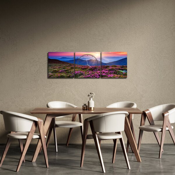 Obraz - Horská rozkvitnutá krajina (s hodinami) (90x30 cm)