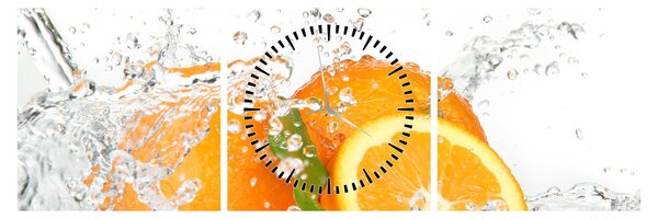 Obraz - Šťavnaté pomaranče (s hodinami) (90x30 cm)