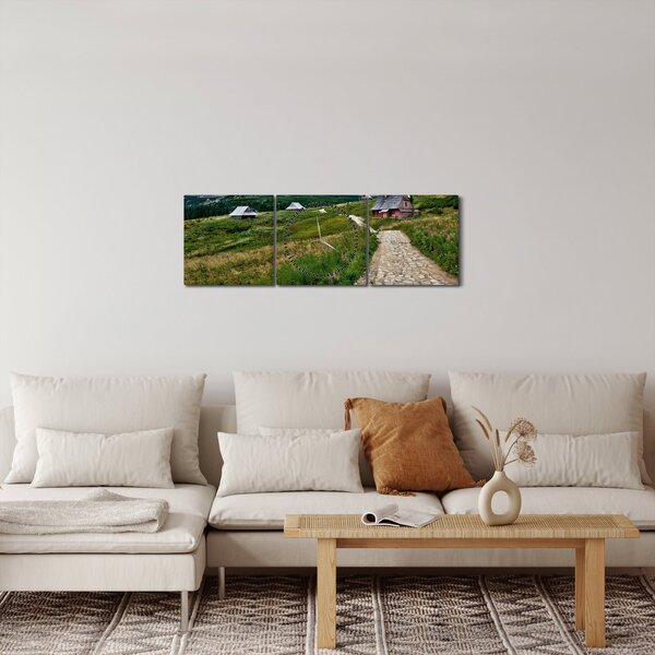 Obraz - Horská krajina s domčekmi (s hodinami) (90x30 cm)