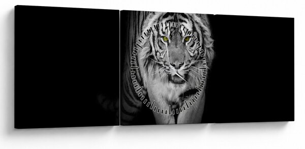 Obraz - Tiger so žltými očami (s hodinami) (90x30 cm)