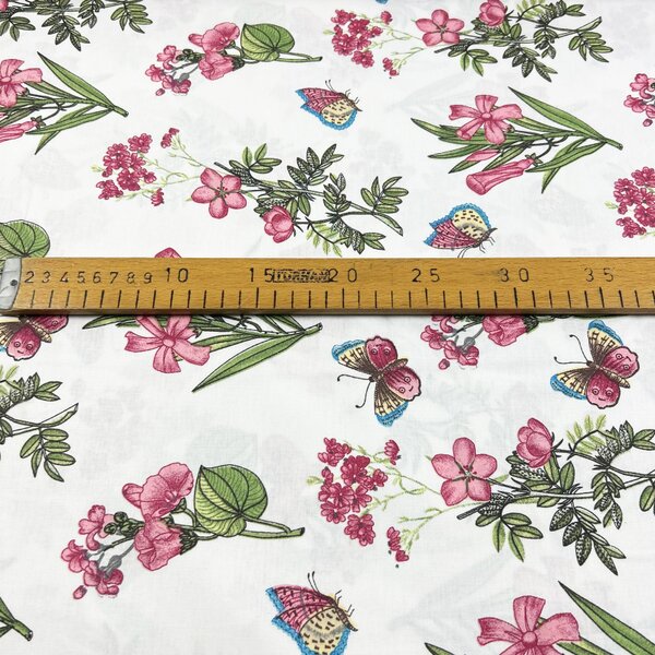 Ervi bavlna š.240cm - ružové lúčne kvety - 12830-2, metráž