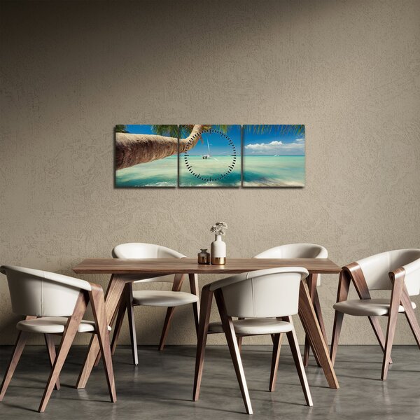 Obraz - Čisté more s palmou (s hodinami) (90x30 cm)
