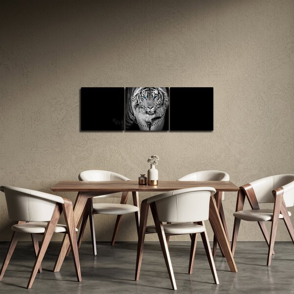 Obraz - Tiger s modrými očami (s hodinami) (90x30 cm)