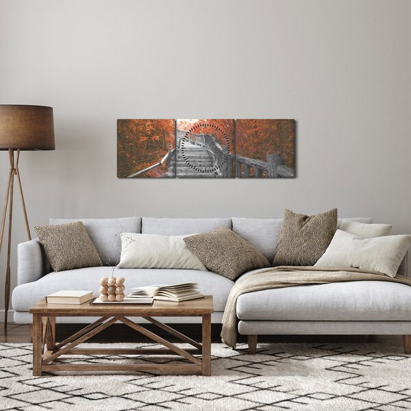 Obraz - Schody v prírode, oranžová (s hodinami) (90x30 cm)
