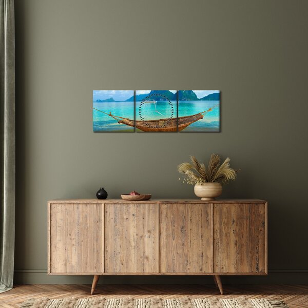 Obraz - Hojdacia sieť na pláži (s hodinami) (90x30 cm)