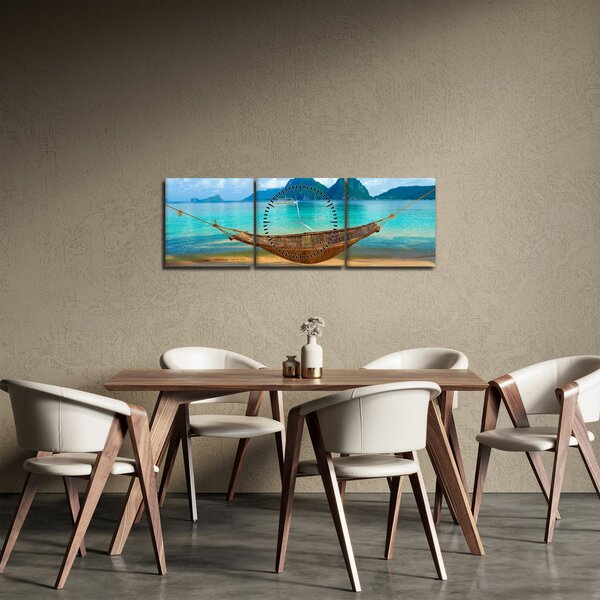 Obraz - Hojdacia sieť na pláži (s hodinami) (90x30 cm)