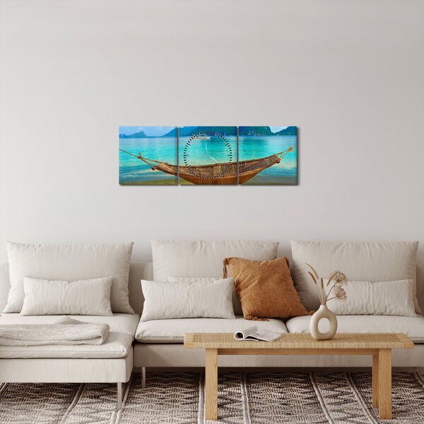 Obraz - Hojdacia sieť na pláži (s hodinami) (90x30 cm)