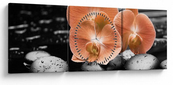Obraz - Oranžové orchidey (s hodinami) (90x30 cm)