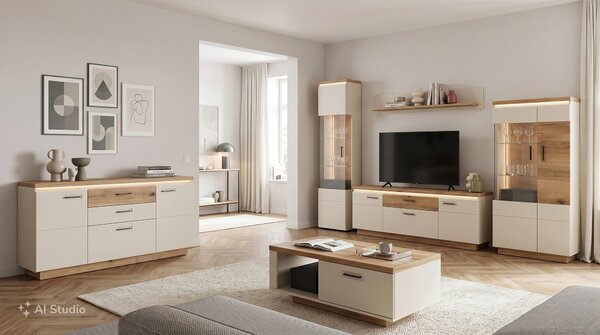 SKRINKA POD TV, farba duba, kašmírová, 180/64,4/44,6 cm Hom`in - TV nábytok