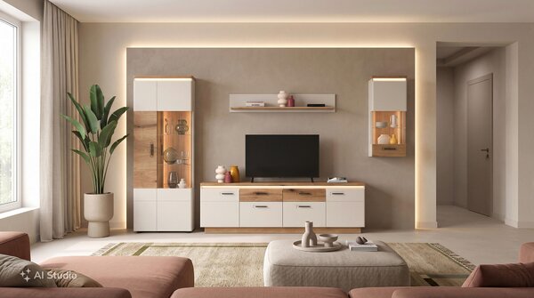 SKRINKA POD TV, farba duba, kašmírová, 210/64,4/44,6 cm Hom`in - TV nábytok
