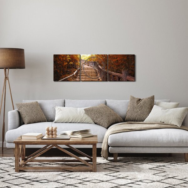 Obraz - Schody v prírode na jeseň (s hodinami) (90x30 cm)