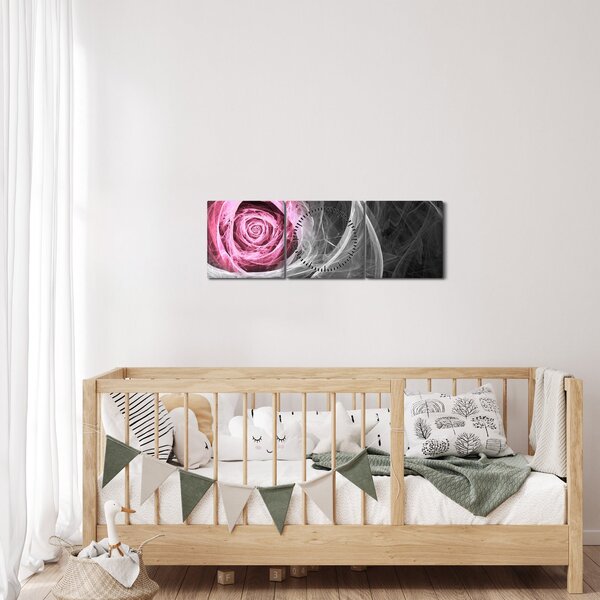 Obraz - Abstraktné ruže, fuchsiová (s hodinami) (90x30 cm)