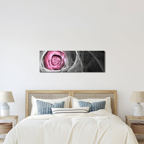 Obraz - Abstraktné ruže, fuchsiová (s hodinami) (90x30 cm)