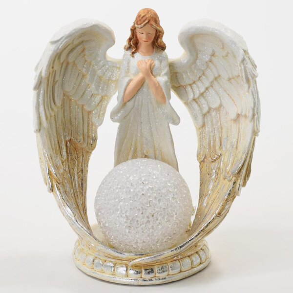 Anjel s led guľou krémový 20x13,5x22,5cm