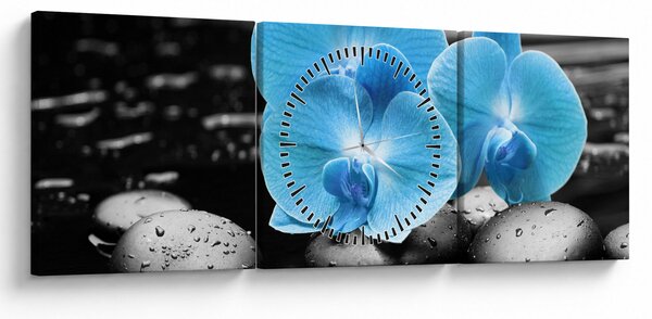 Obraz - Modrá orchidea (s hodinami) (90x30 cm)