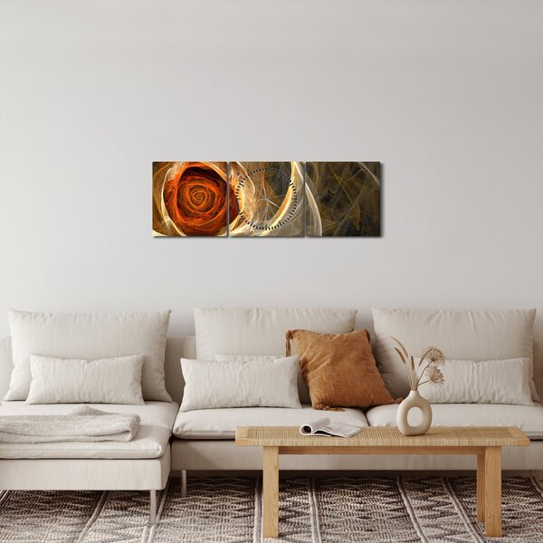 Obraz - Abstraktné ruže v ohnivých farbách (s hodinami) (90x30 cm)