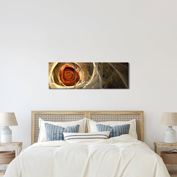Obraz - Abstraktné ruže v ohnivých farbách (s hodinami) (90x30 cm)