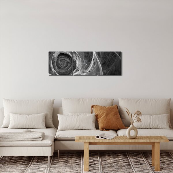 Obraz - Abstraktné ruže čiernobiela (s hodinami) (90x30 cm)