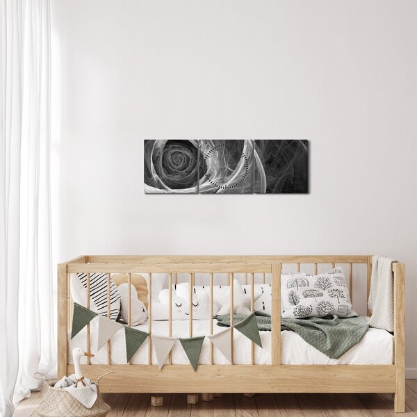 Obraz - Abstraktné ruže čiernobiela (s hodinami) (90x30 cm)